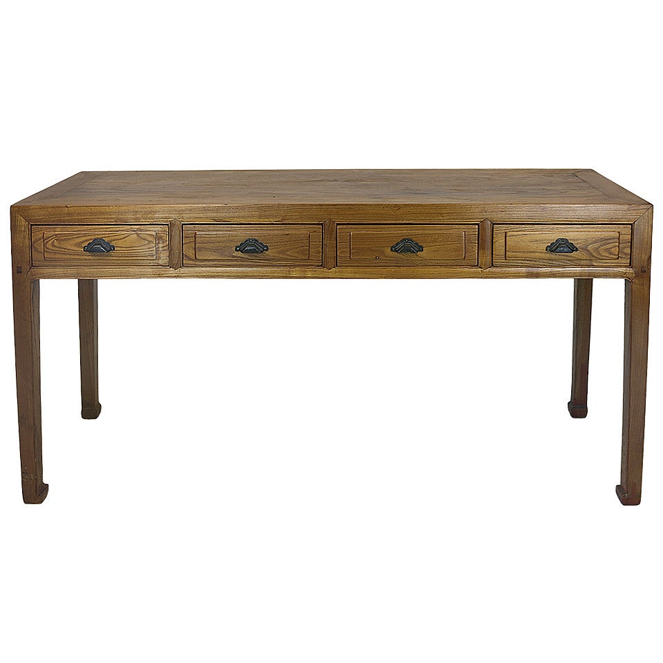 18th-19th Century Chinese Mellow Elmwood Four Drawer Console Table Writing Table For Sale