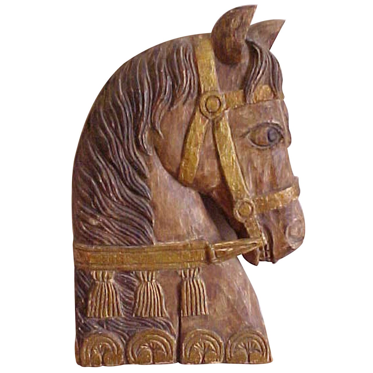 Mid-Century Stylized Wood Carved Horse Head Wall Sculpture For Sale