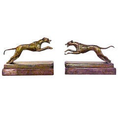 Art Deco Pair of Bookends Bronze Greyhounds on a Copper Base 6