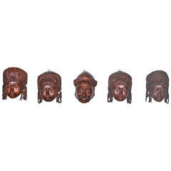19th Century Set of Wood Carved Chinese Masks from a Classic Historical Novel 1