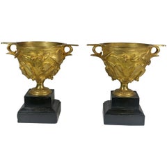 Fine Pair Gilt Bronze Pompeii Decorated Urns-Vine Leaf Motif, circa 1830