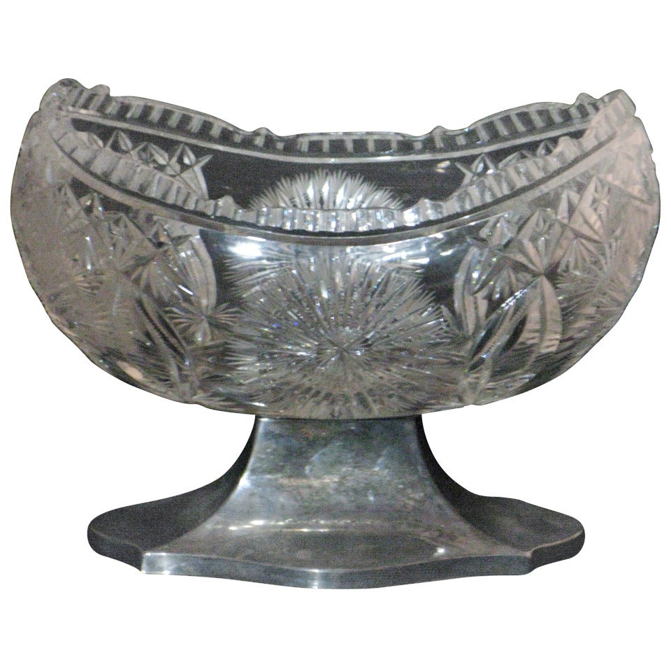 Impressive 19th c. Cut Crystal Baccarat St. Centerpiece Bowl on Silver Base For Sale