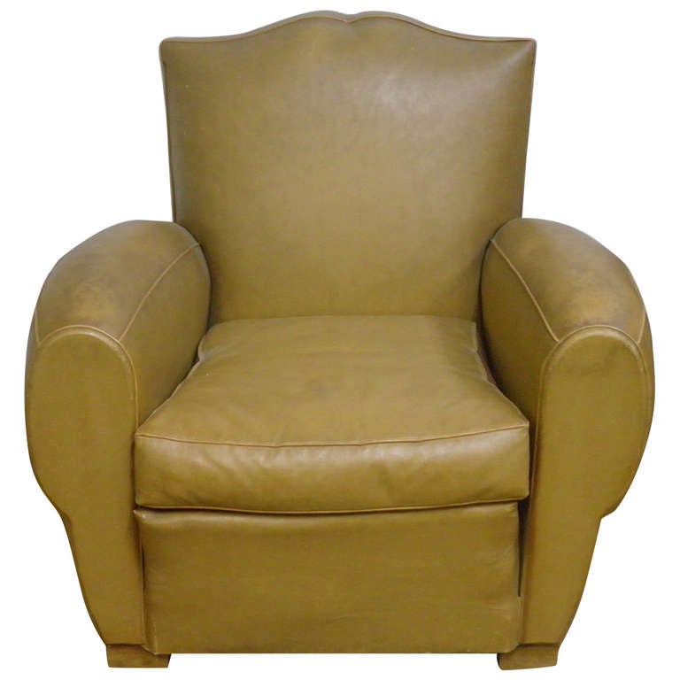 Art Deco Upholstered Mustache Club Lounge Chair Nailhead Back Trim For