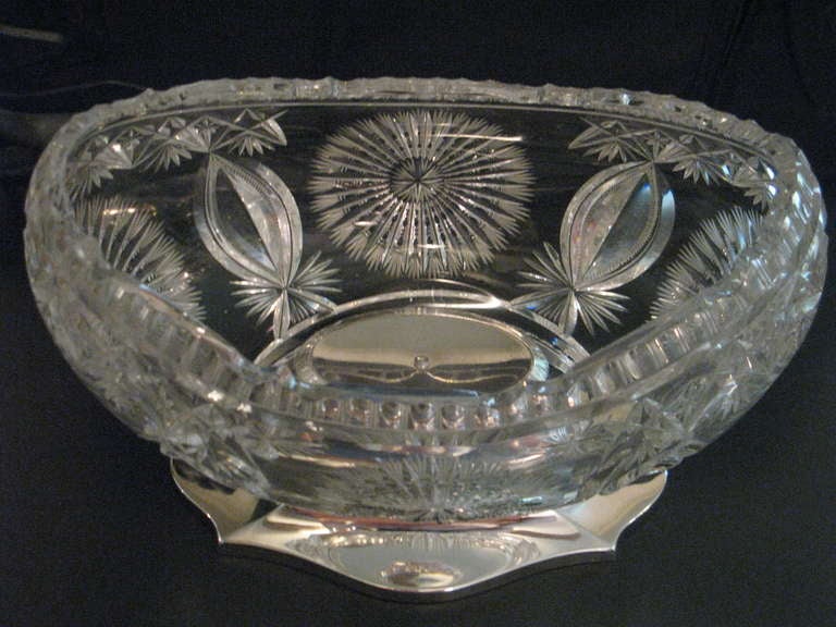 19th Century Impressive 19th c. Cut Crystal Baccarat St. Centerpiece Bowl on Silver Base For Sale