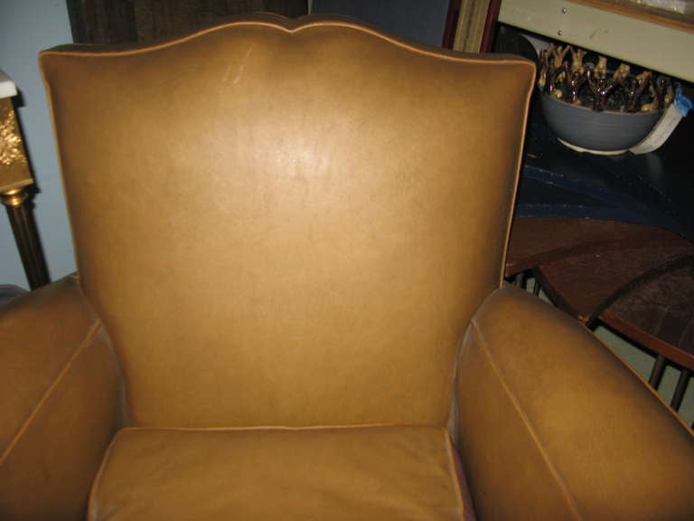 Art Deco Upholstered Mustache Club Lounge Chair- Nailhead Back Trim In Good Condition For Sale In West Palm Beach, FL