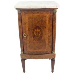 Antique 19th Century Fine French Cabinet Nightstand Elm Burl Floral Marquetry Marble Top