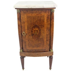 19th Century Fine French Cabinet Nightstand Elm Burl Floral Marquetry Marble Top