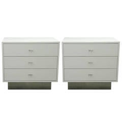 1960s Modern Pair White Chests Night Stands Milo Baughman Style