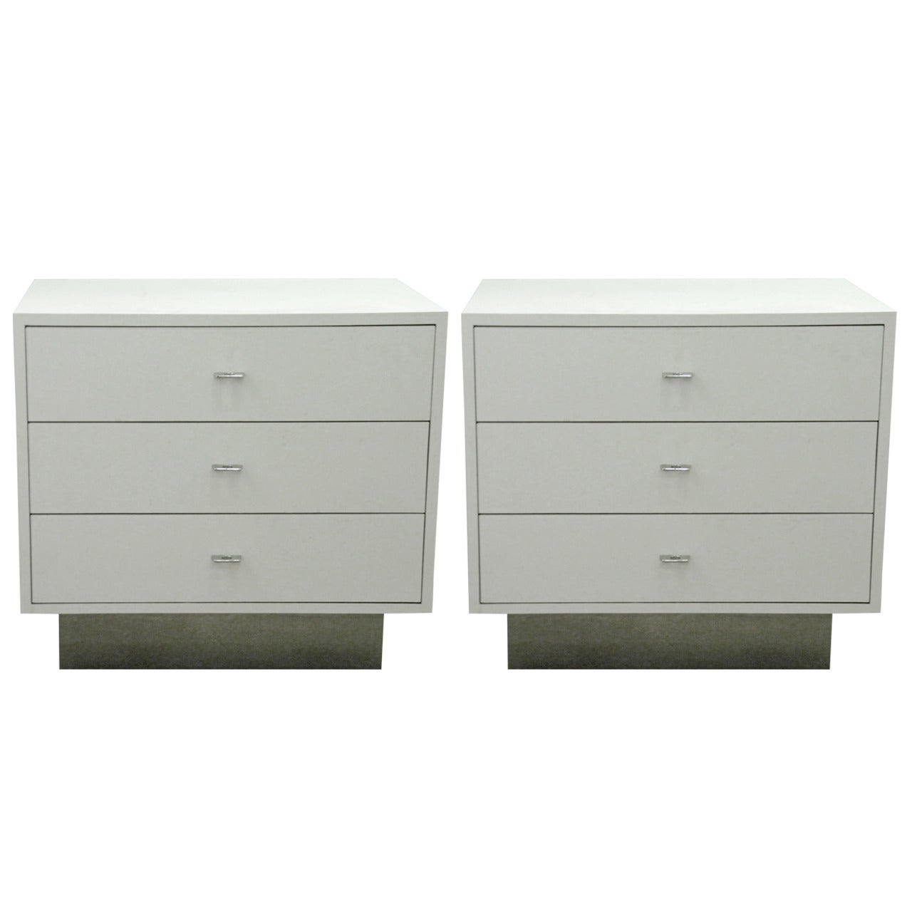 1960s Modern Pair White Chests Night Stands Milo Baughman Style For Sale
