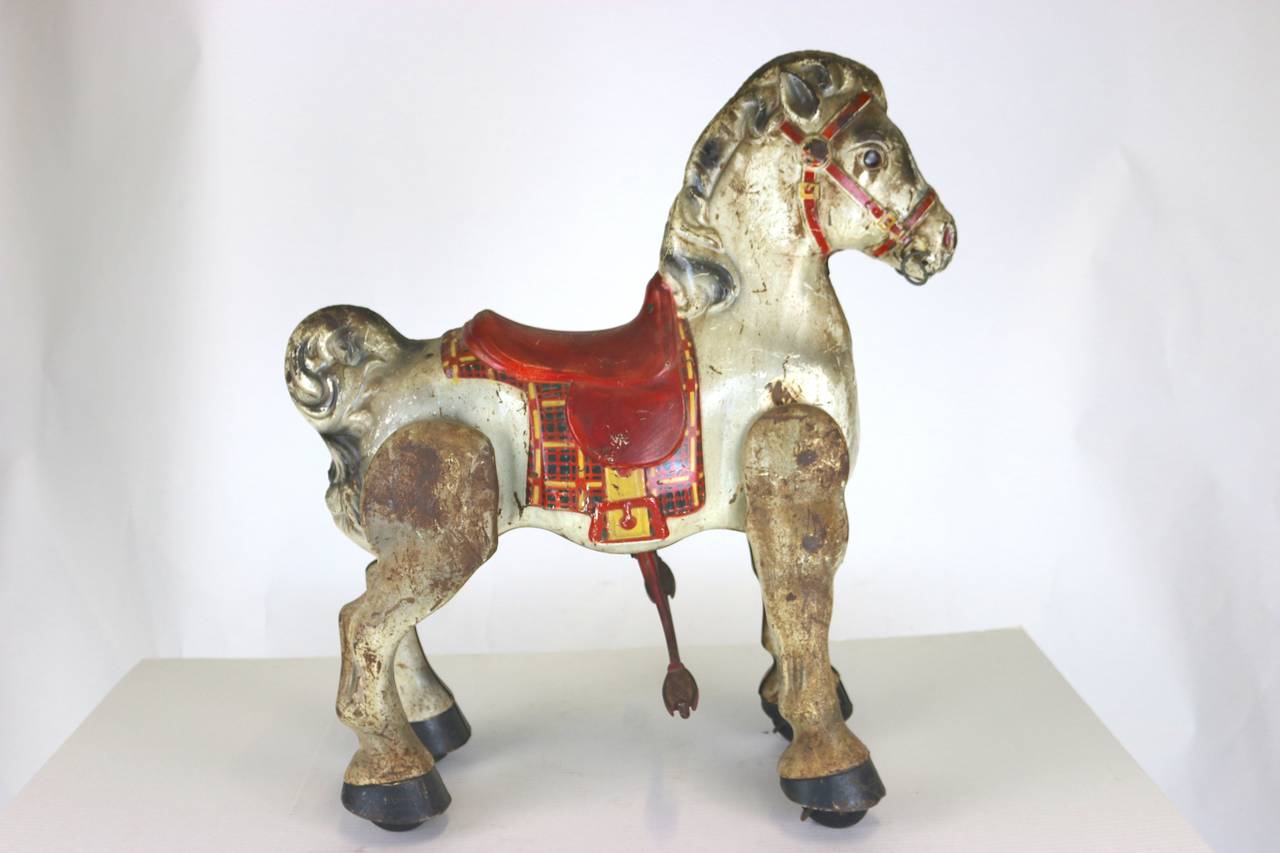 Vintage English Folk Art Child's Toy Riding Horse Great for Display In Good Condition For Sale In West Palm Beach, FL