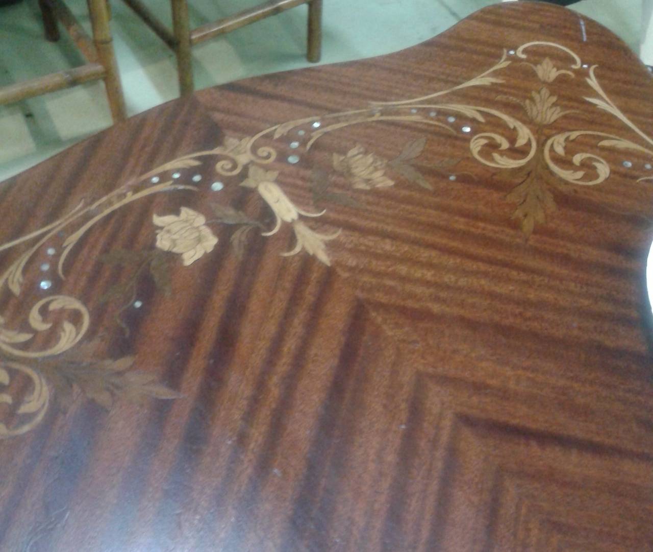 20th Century Majorelle French Art Nouveau Side Table or Desk- Floral Marquetry Inlay For Sale