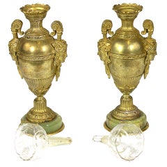 Fine Neoclassic Gilt Bronze Vases Urns Grecian Faces-circa1850 Provenance