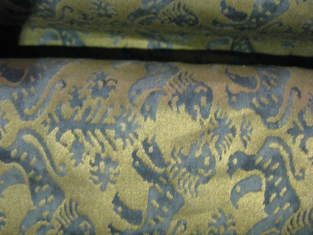 DETAILS OF FORTUNY RICHELIEU FABRIC
17th Century French Design named for the Cardinal at the court of Louis XIII.   Printed at the Fortuny Factory in Venice 100% Long Staple Egyptian Cotton colors of rich blue and metallic gold, which looks as