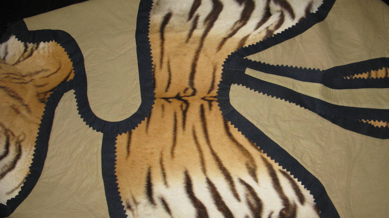 Animal Skin Antique Registered Taxidermy Tiger Rug Prior to Endangered Classification For Sale
