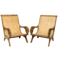 19th Century Rare Exotic Anglo-Indian Bone Inlay Palace Lounge Chairs