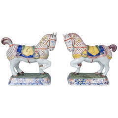 Pair of Dutch Delft Horses by J.A. Halder, Late 18th Century