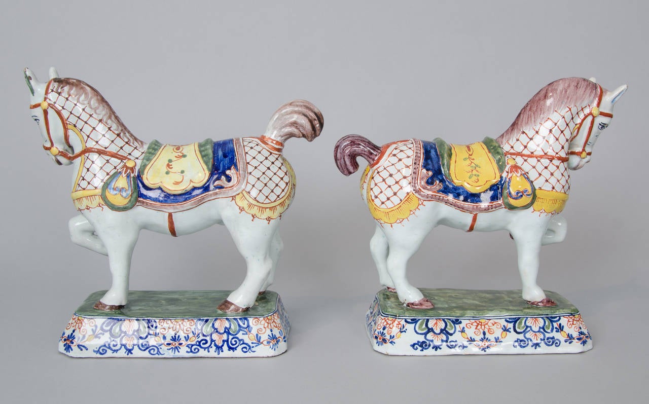 Mid-18th Century Pair of Dutch Delft Horses by J.A. Halder, Late 18th Century