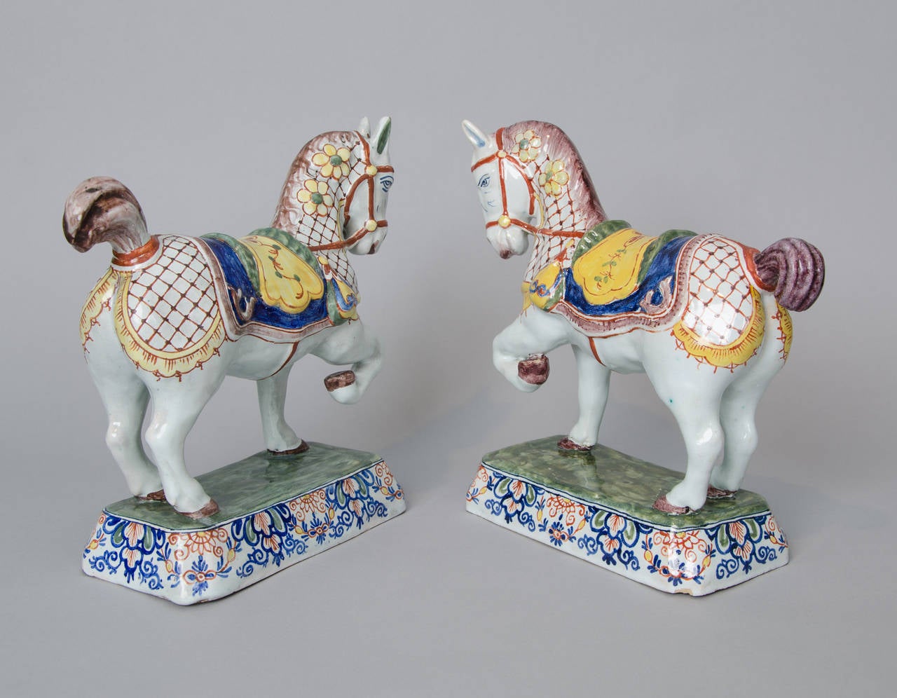 Pair of Dutch Delft Horses by J.A. Halder, Late 18th Century In Good Condition In London, GB