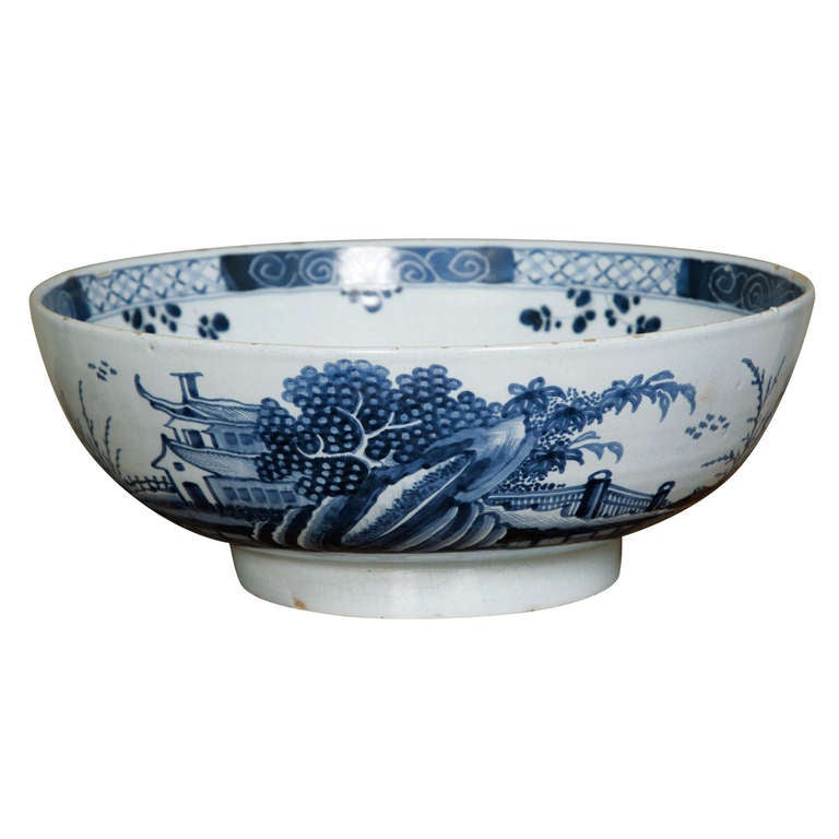 English Delft Chinoiserie Punch Bowl, circa 1760