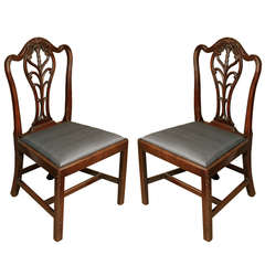 Pair of Georgian Chippendale Design Mahogany Side Chairs, circa 1770