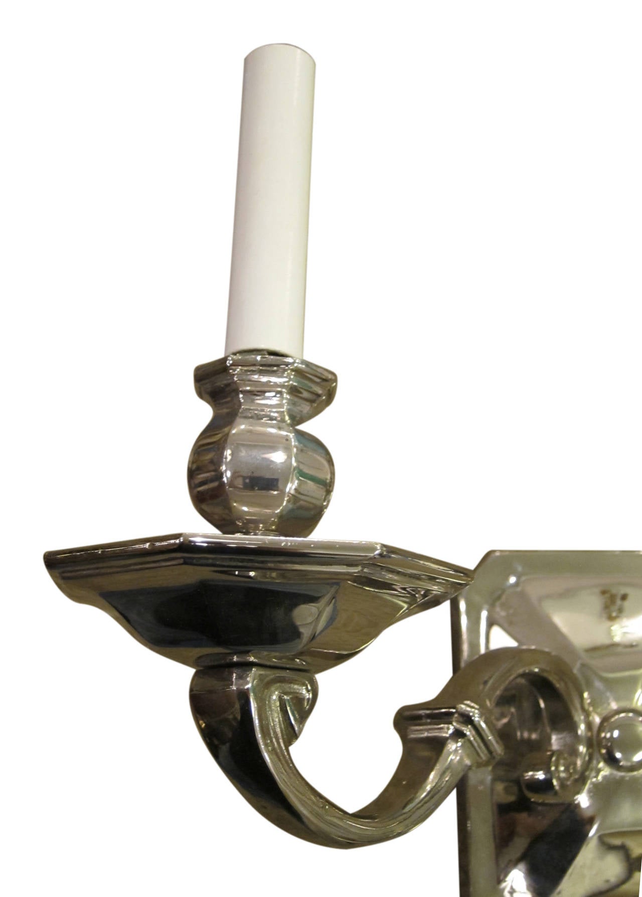 Pair of French Art Deco Polished Nickel Over Bronze Two-Arm Sconces, 1940s In Excellent Condition In New York, NY