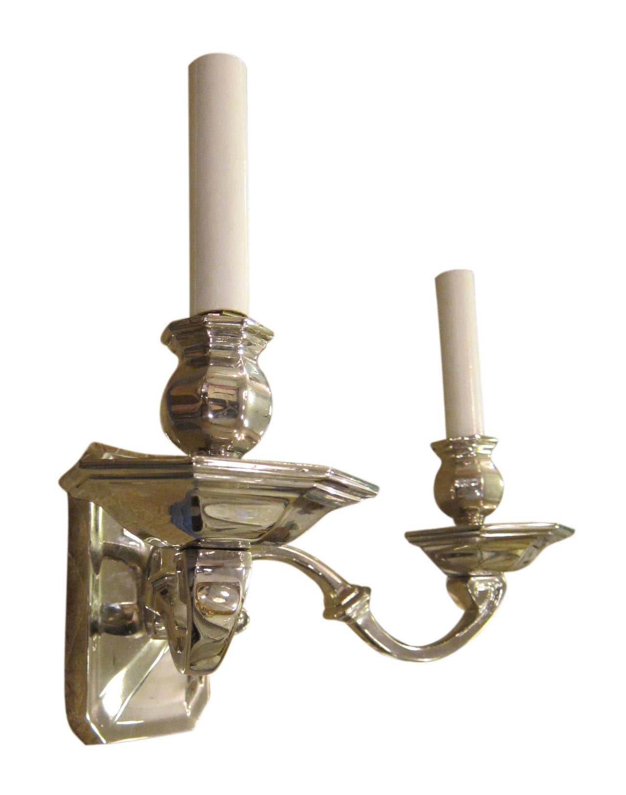 Pair of French Art Deco Polished Nickel Over Bronze Two-Arm Sconces, 1940s 1