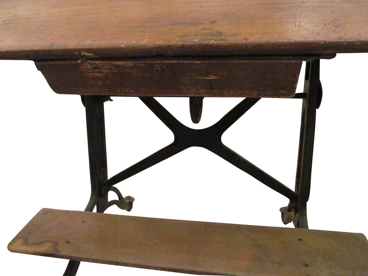 American Adjustable Drafting Table with Drawer, Wheels and Built-In Footrest, 1910