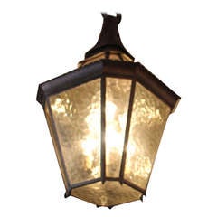 Hammered Brass with Amber Glass Pendant Lantern from Surf Ave, Coney Island 7