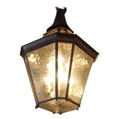 Hammered Brass with Amber Glass Pendant Lantern from Surf Ave, Coney Island