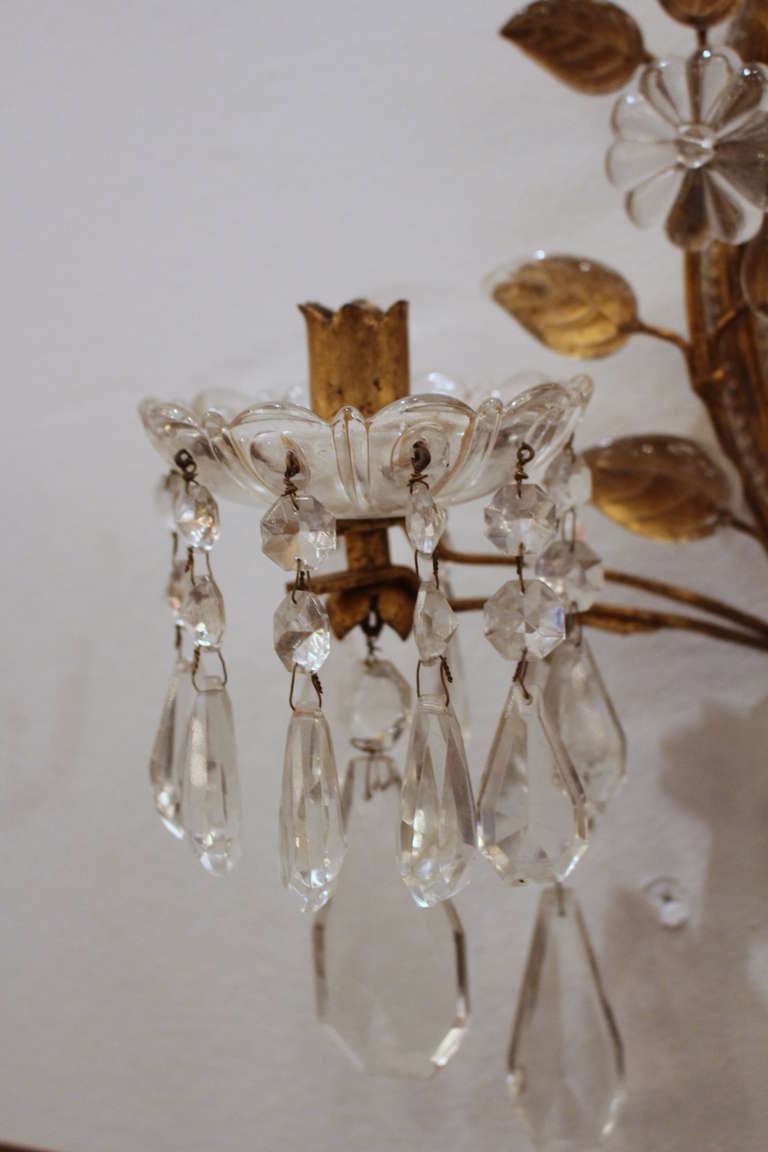 Pair of Hand Worked Crystal Sconces In Excellent Condition In New York, NY