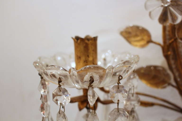 Pair of Hand Worked Crystal Sconces 2