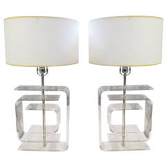 Pair of Mid-Century Modern Lucite Table Lamps