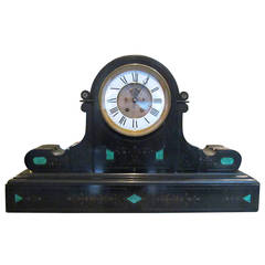 Brocot and Delettrez Style Carved Black Slate Clock with Inlaid Malachite, 1860s 7