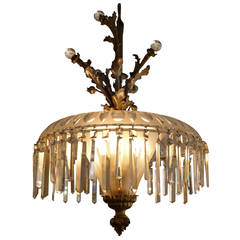 Antique 1885 French Doré Bronze and Crystal Chandelier from Palace Hotel in NYC