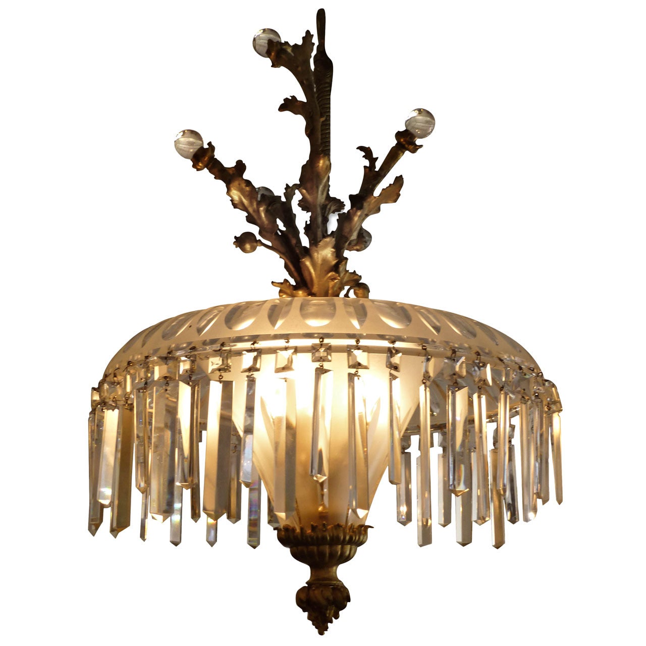 1885 French Doré Bronze and Crystal Chandelier from Palace Hotel in NYC