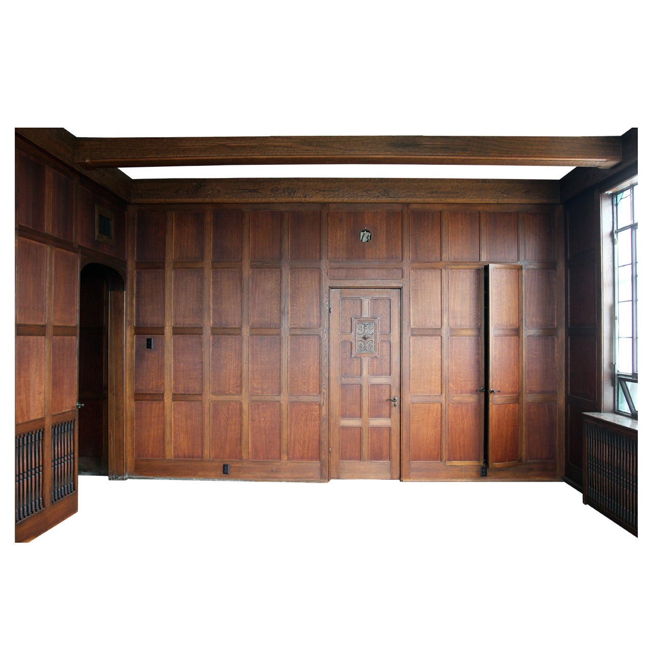 1905 Recessed Solid English Oak Paneled Room from Two Rivers, WI