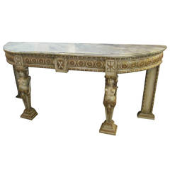Italian Marble-Top Console Made of Carved Wood, Gilded and Painted Base, 1940s