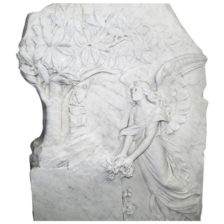 1910 Hand-Carved Marble Angel Wall Plaque Sculpture For Sale at 1stDibs