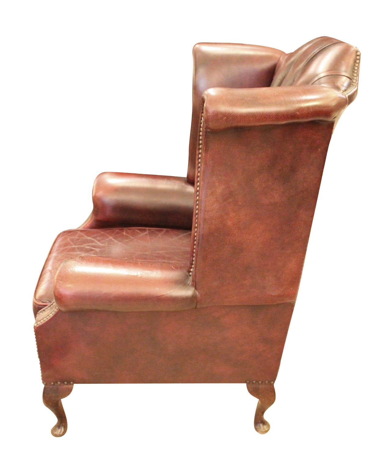 Pair of English Tufted Wingback Leather Chairs with Claw Feet, 1980s 3