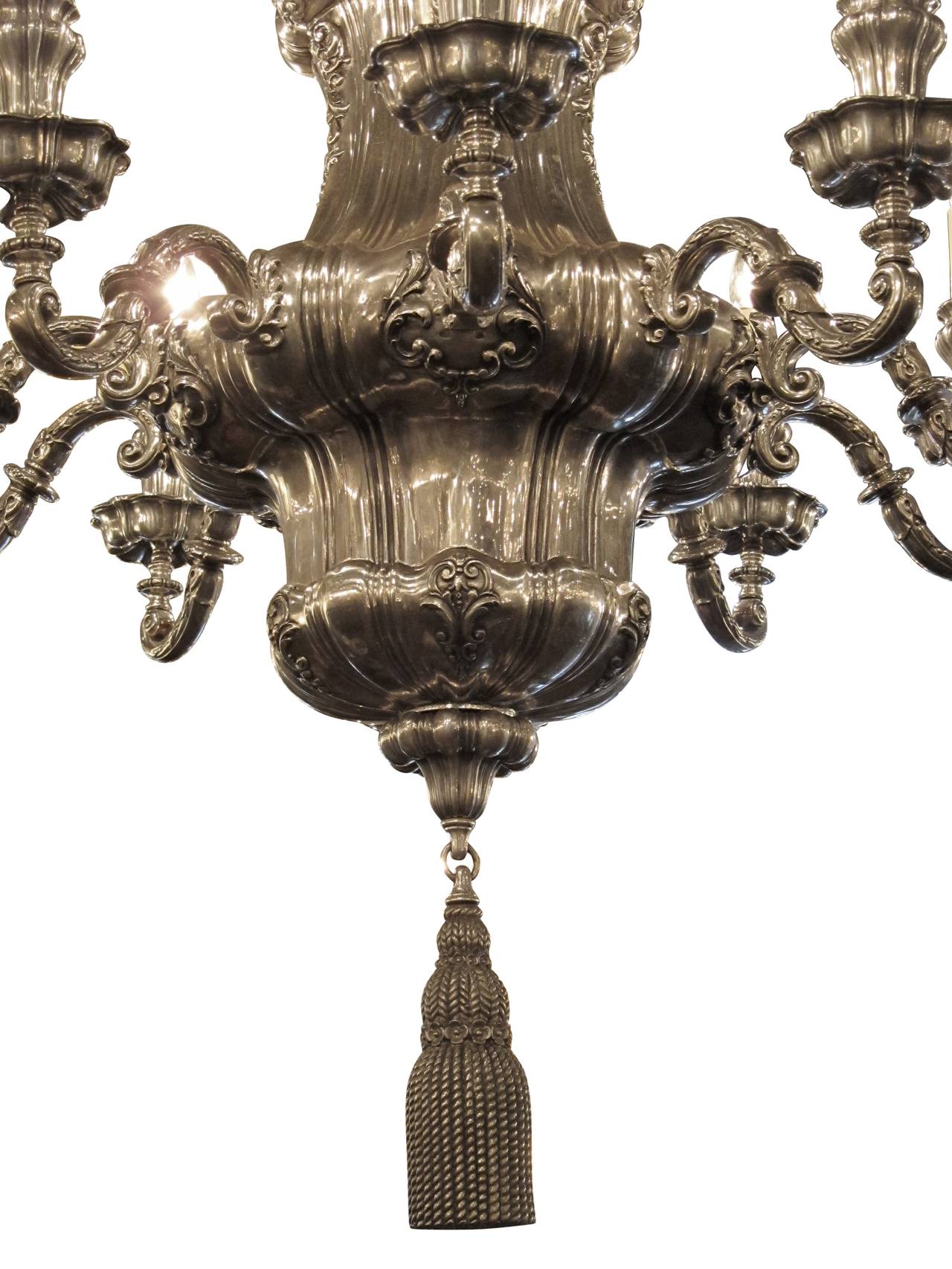 1895 Silvered Bronze Georgian 10 Arm Chandelier E F Caldwell In Good Condition For Sale In New York, NY