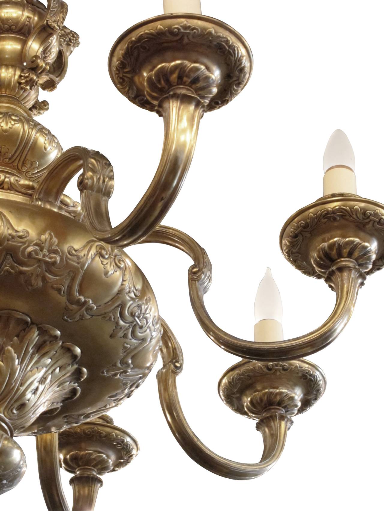 20th Century 1900s French Made Gold-Plated Eight-Arm Chandelier with Cherub Relief Work