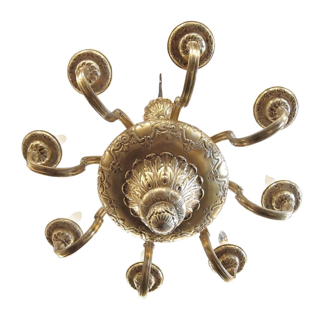 1900s French Made Gold-Plated Eight-Arm Chandelier with Cherub Relief Work 2