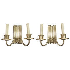 Antique 1920s Pair of Linenfold Silver Plated Sconces Showing an Art Deco Influence