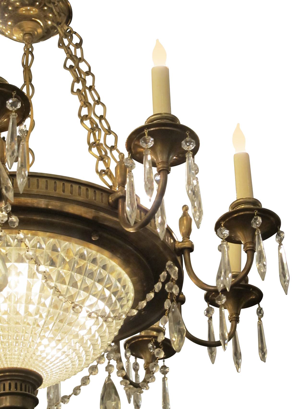 1920s French Empire Style Crystal and Bronze Twelve-Arm Chandelier In Excellent Condition In New York, NY