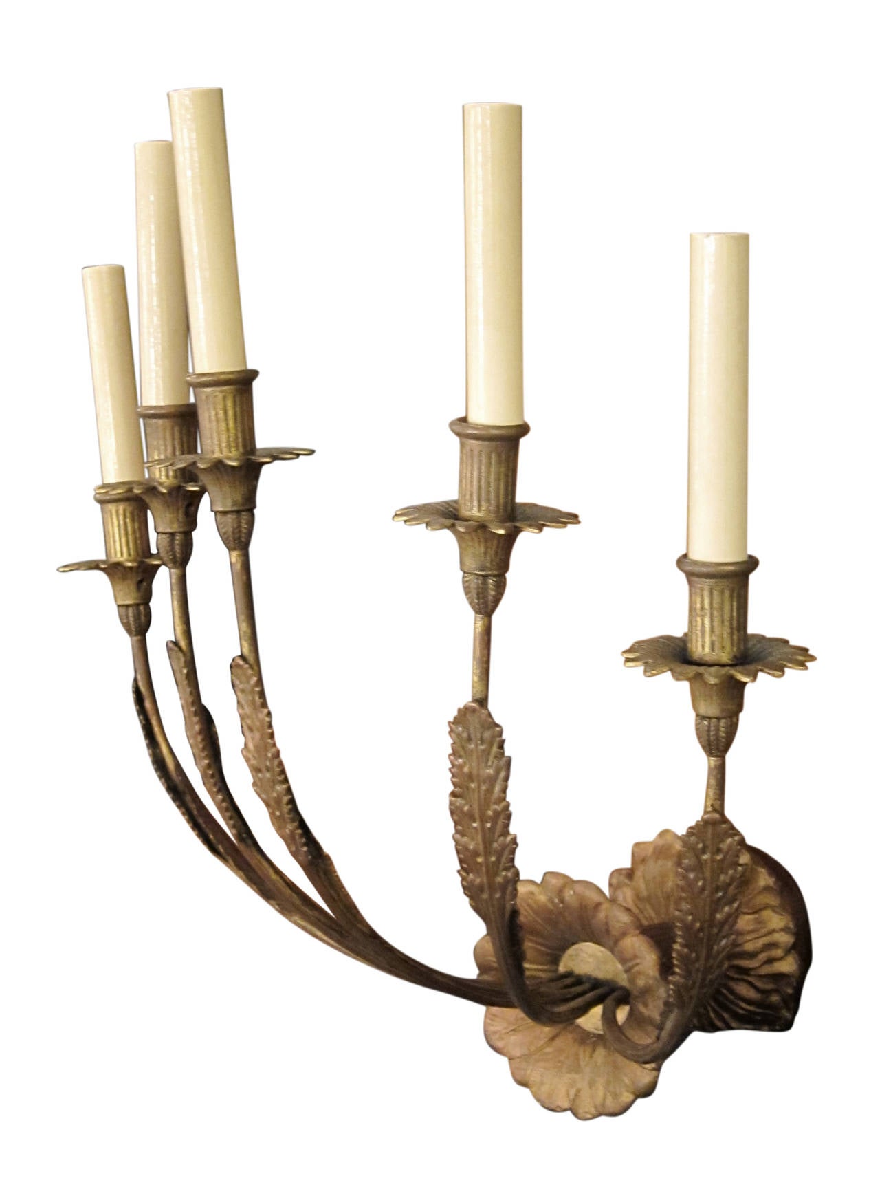 1890s Pair of Five-Light Victorian Sconces with Gesso Leaves 2