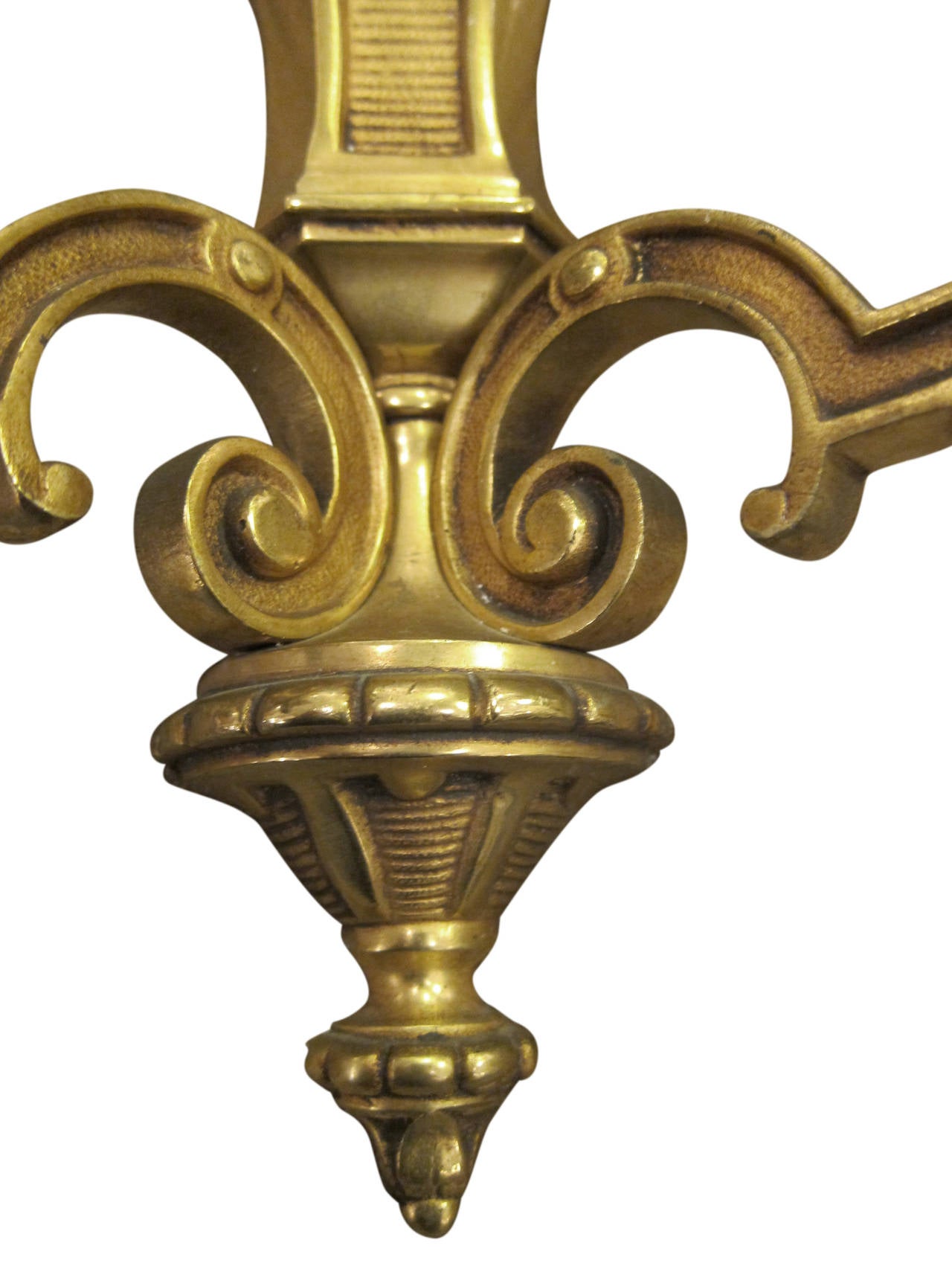 1930s French Empire Style Gilt Bronze Two-Arm Sconces In Excellent Condition In New York, NY