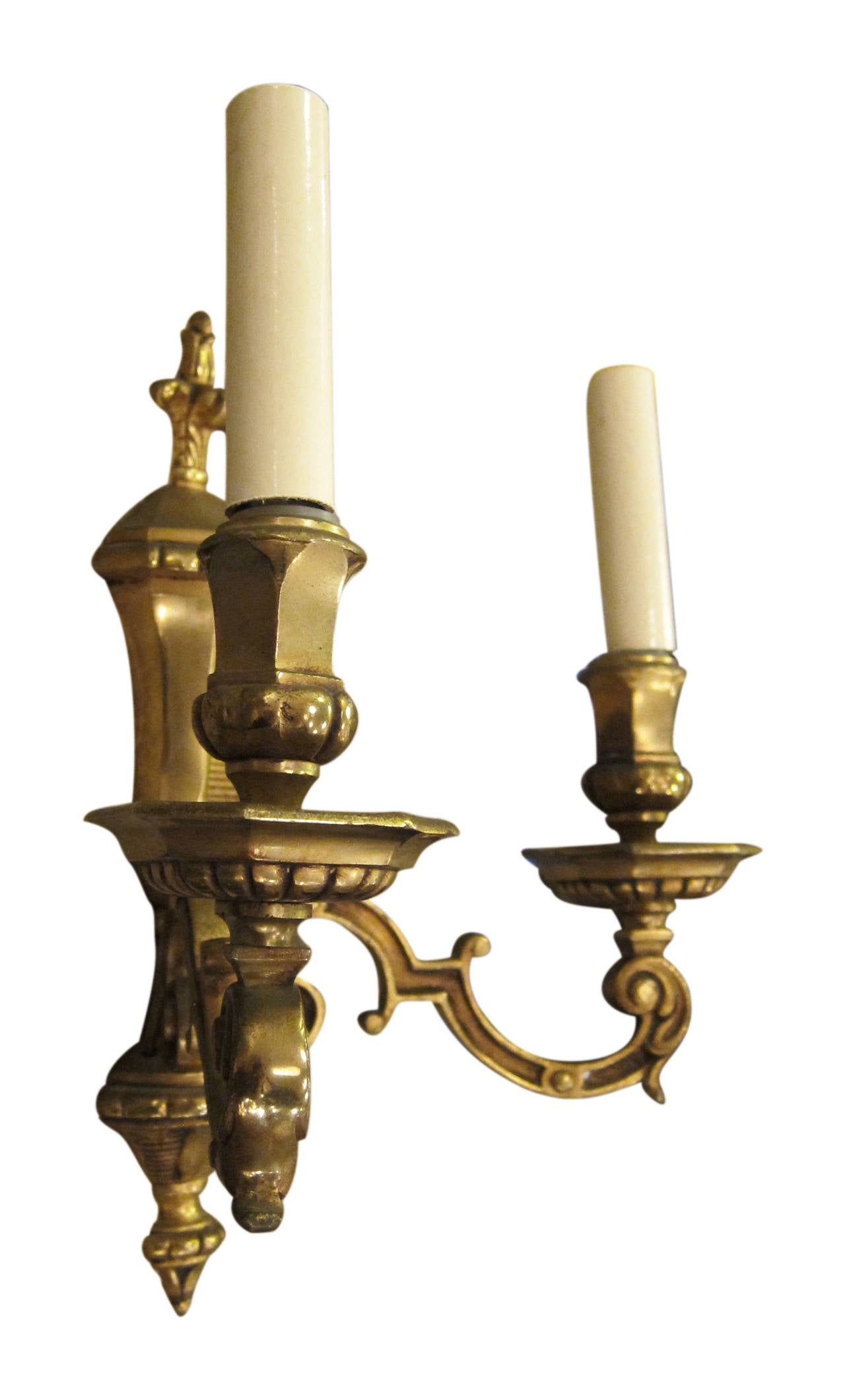 1930s French Empire Style Gilt Bronze Two-Arm Sconces 1
