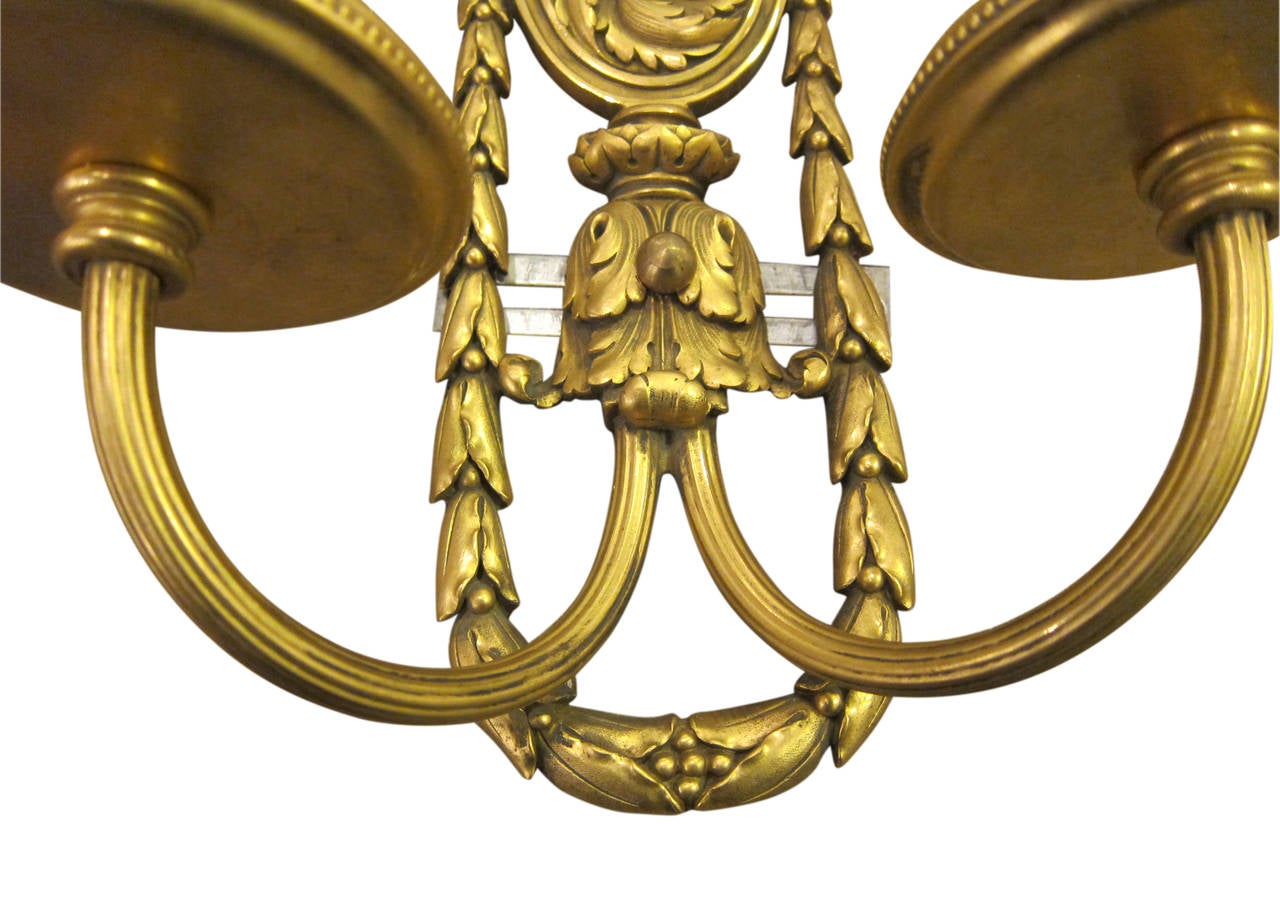 Gilt 1900s Pair of Louis XVI Style Gilded Bronze Sconces by E. F. Caldwell