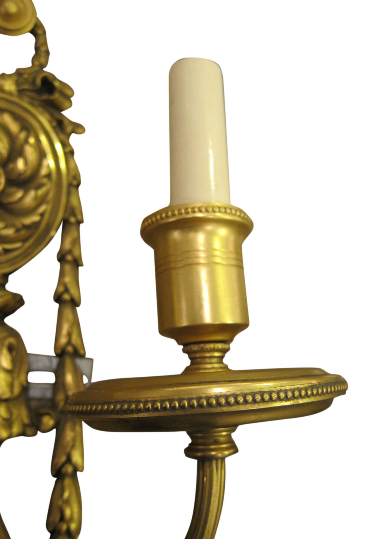 1900s Pair of Louis XVI Style Gilded Bronze Sconces by E. F. Caldwell In Excellent Condition In New York, NY