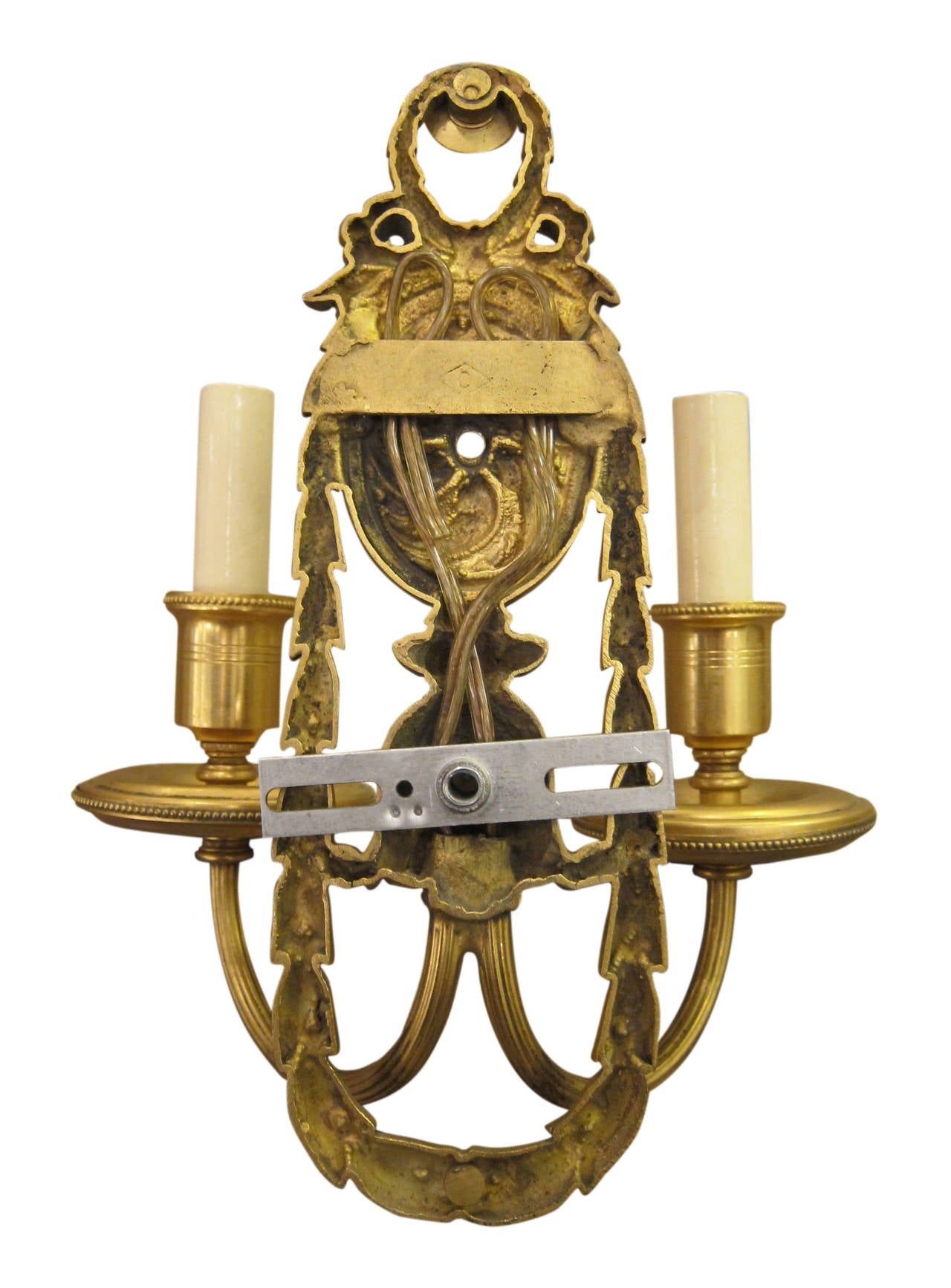 Early 20th Century 1900s Pair of Louis XVI Style Gilded Bronze Sconces by E. F. Caldwell
